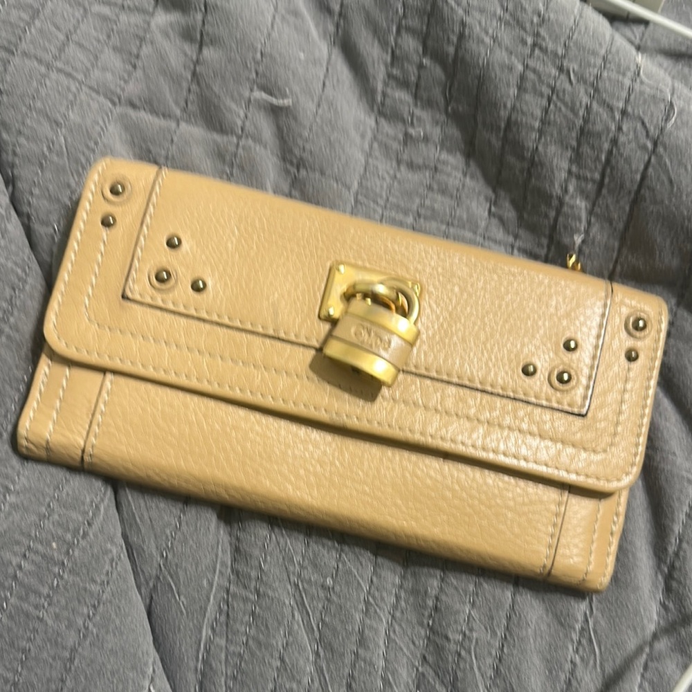 Chloe Tan Leather Wallet with Gold Clasp